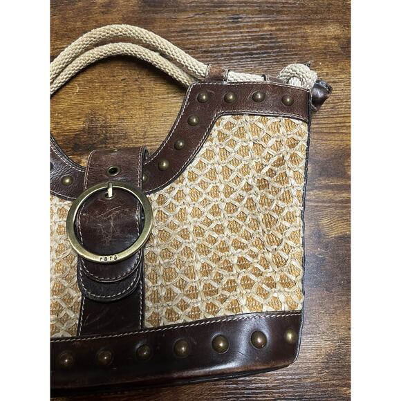 Rafe New York Vintage Woven Rattan & Leather Purse Rope Handles Boho - Picture 4 of 12